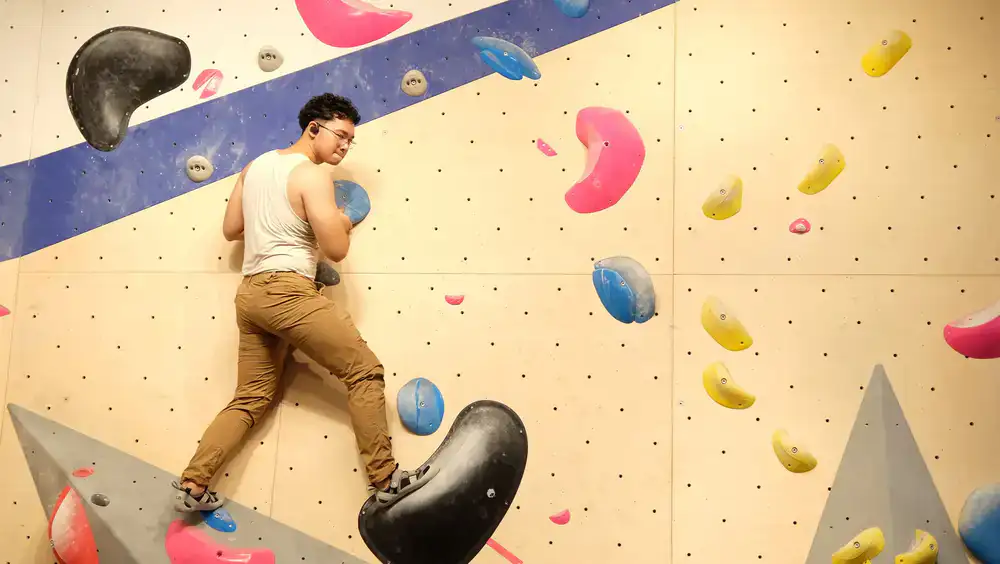 Bouldering area showing dynamic movement