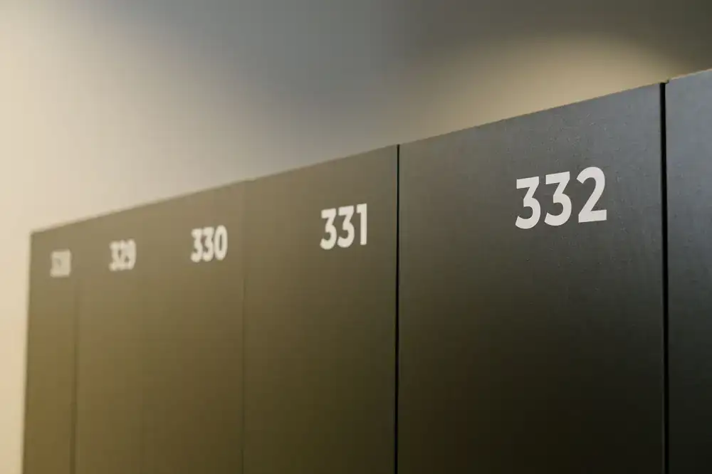 Clean and modern locker room facilities at the climbing gym